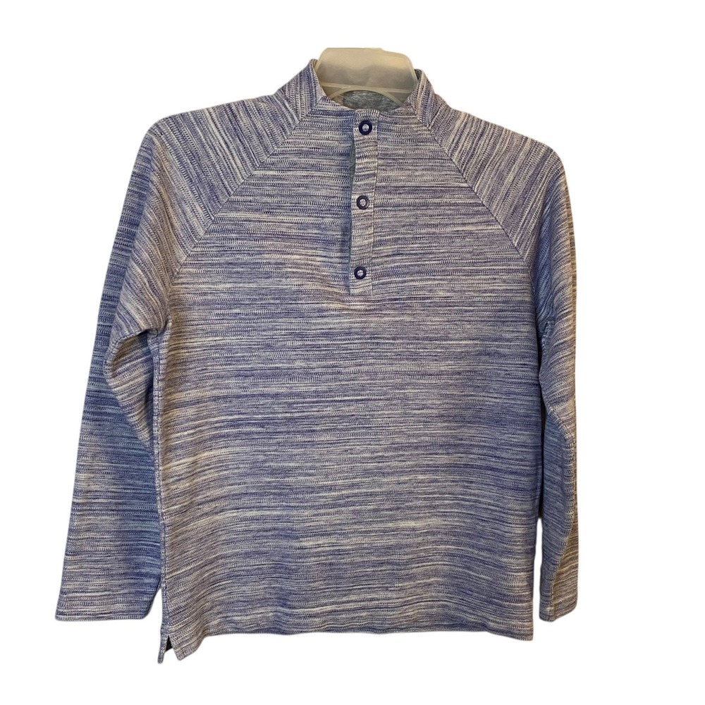 Johnny O Pullover Sweater Men's Medium Blue Heathered Snap Collar Cotton Poly